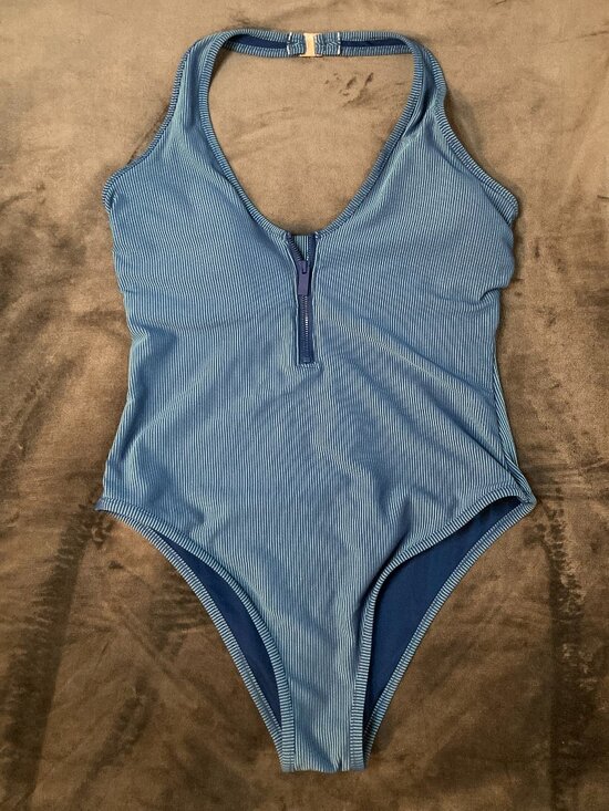 Victoria's Secret Other - Victoria's Secret Women's Blue Halter One-Piece Swimsuit - Zip Chest - Size XL